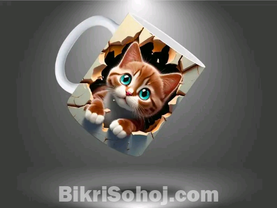 3D বিড়ালের একটি ওয়াল ডিজাইন মগে